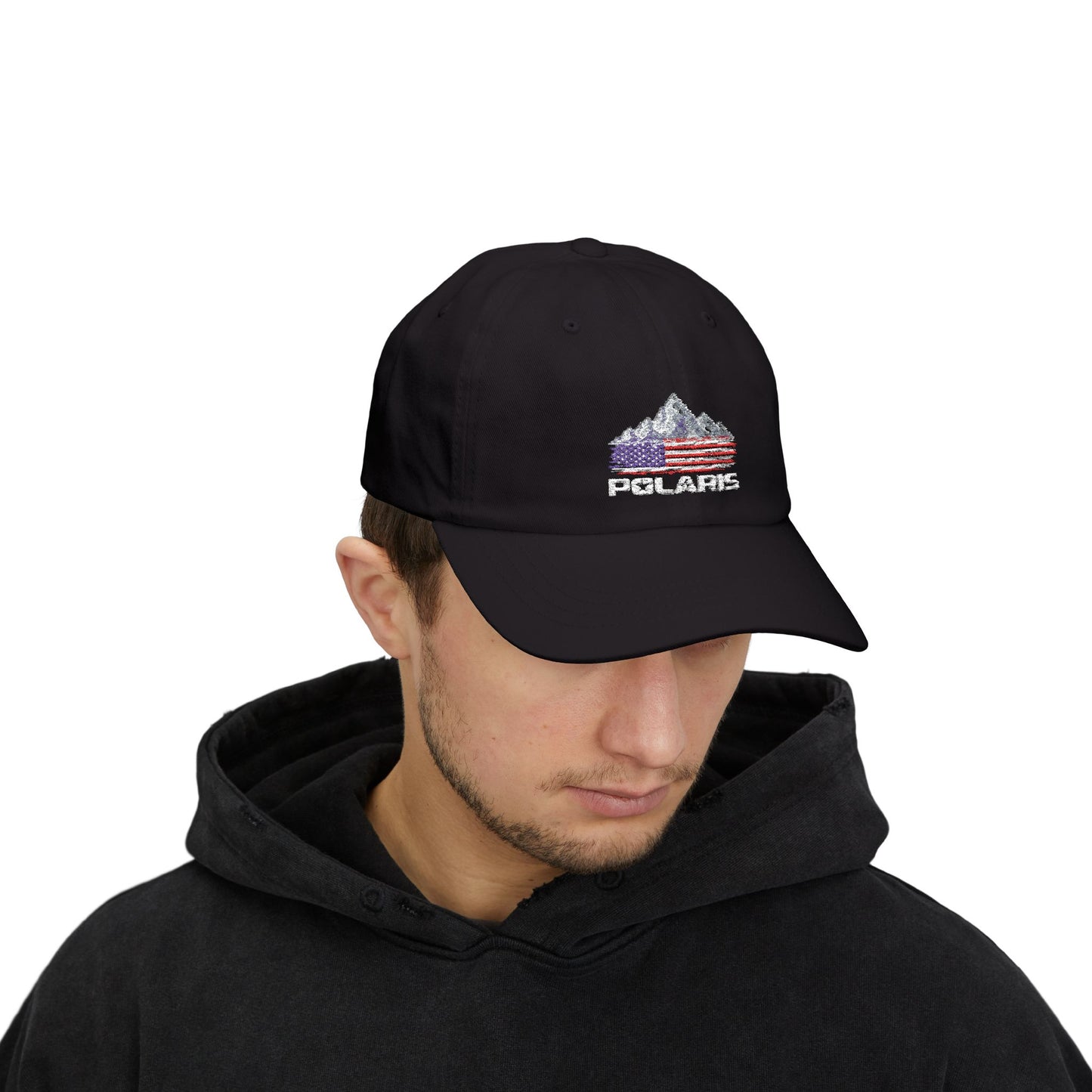 Polaris Mountain Cap — Retro American Flag Embroidered Dad Cap for SxS Off-Road Enthusiasts