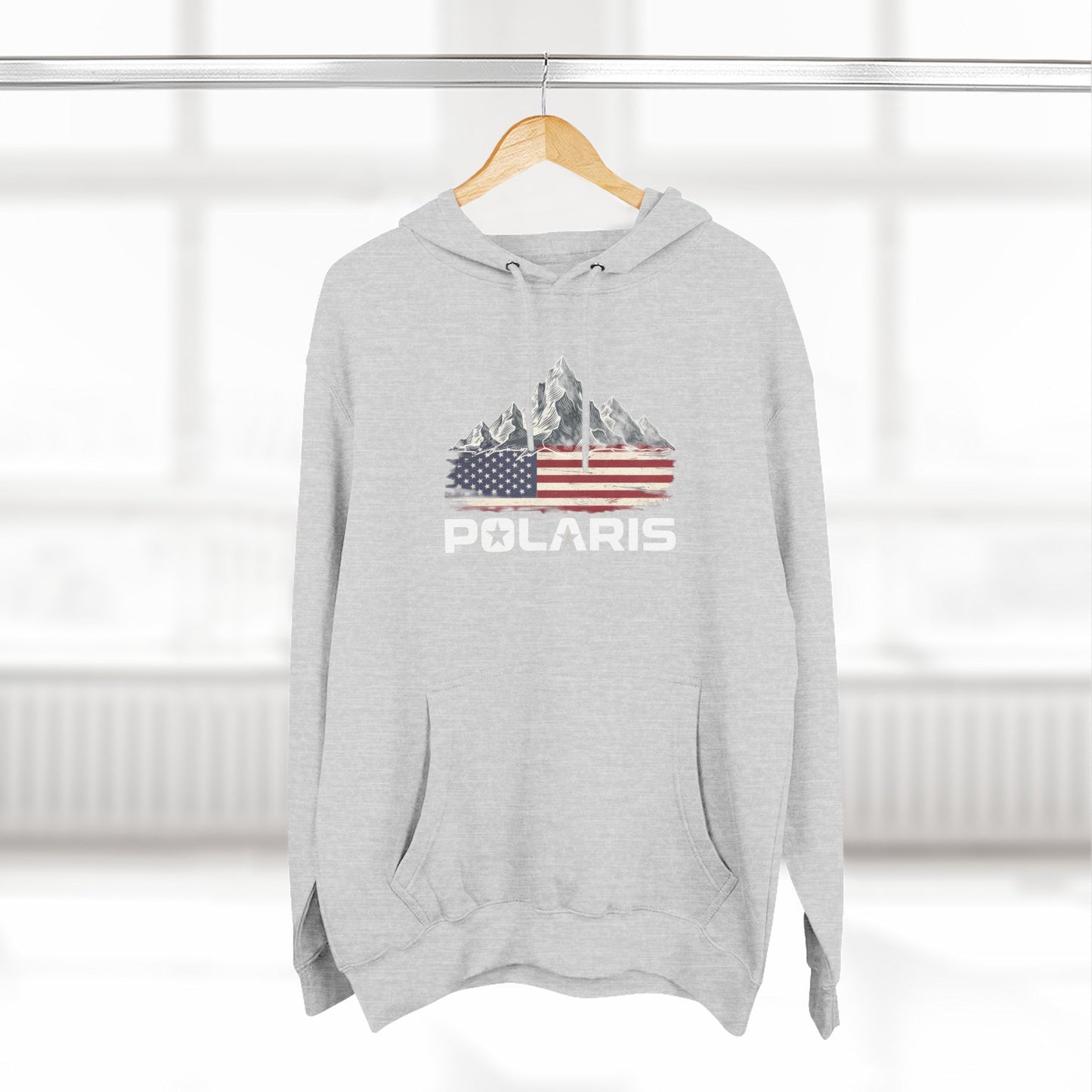 American Mountain Flag Hoodie — Vintage USA Off-Road Adventure Fleece Pullover