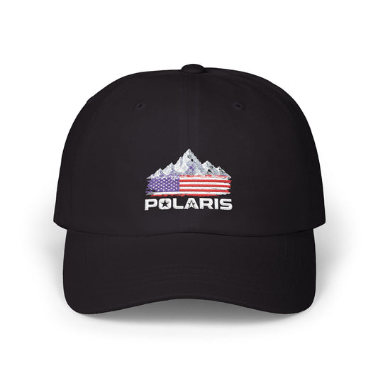 Polaris Mountain Cap — Retro American Flag Embroidered Dad Cap for SxS Off-Road Enthusiasts